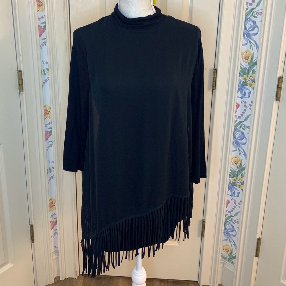 Asymmetrical Tunic in Black with fringe by Chicos